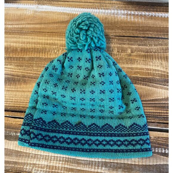 Vintage 1980's Maureen of the Mews Knitted Winter Ski Hat Beenie Green Pom Pom - Picture 8 of 12